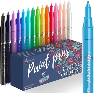 Plumas de pintura a base de agua multicolores con puntas de 0,7 mm Artistro extrafinas - 15 piezas - Imagen 1 de 1