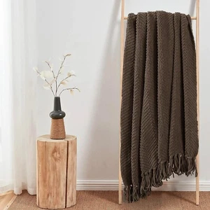 Boho Knitted Throw Blanket – Tweed Texture, Tassels, Lightweight Couch Bed Decor - Picture 1 of 336
