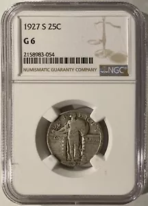 1927-S Standing Liberty Quarter, NGC G-6, KEY DATE Mintage 396,000 - Picture 1 of 2