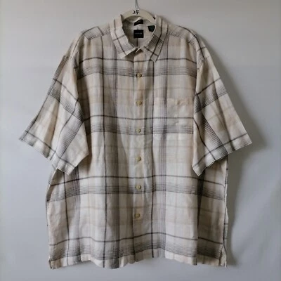Arrow Mens Ivory Short Sleeve Washable Linen Plaid Button Up Shirt Size XXL - Image 1 of 4