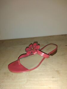 Michael Kors Women's Tara Floral Embellished Pink Leather Thong Sandals Size 6 M