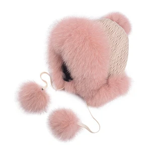 2023 Women Russian Ushanka Real Fox Fur Hats Elastic Thick Warm Ski Caps Winter - Picture 1 of 19