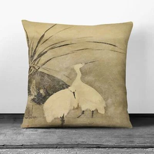 Plump Cushion Two Egrets Animal Asian Bird Sakai Hoitsu Scatter Throw Pillow - Picture 1 of 12