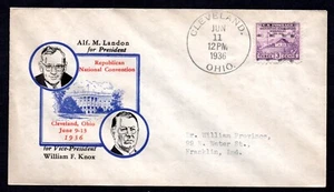 US 1936 REPUBLICAN CAMPAIGN COVER ALF. M. LANDON CACHET DEFEATED BY ROOSEVELT - Picture 1 of 2