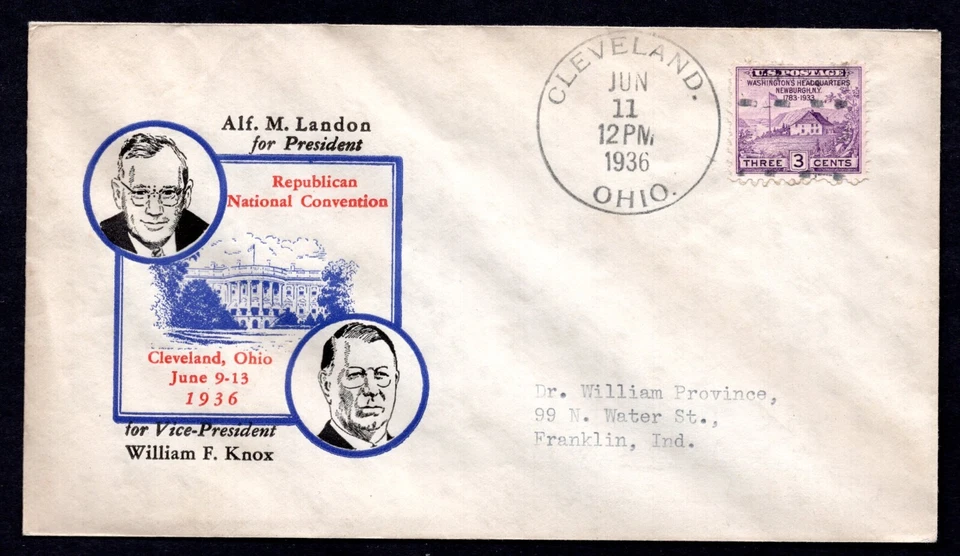 US 1936 REPUBLICAN CAMPAIGN COVER ALF. M. LANDON CACHET DEFEATED BY ROOSEVELT - Image 1 of 2