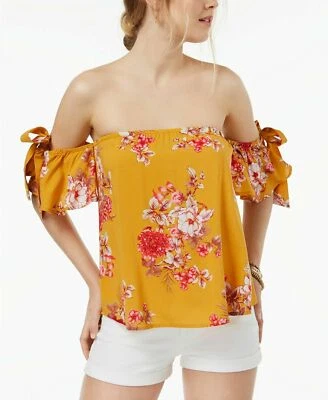 Gypsies & Moondust Off the Shoulder Tie Sleeve Top Mustard Juniors XL New $34 - Image 1 of 4