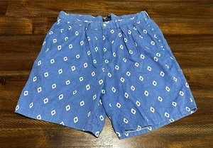 Vintage Polo By Ralph Lauren Linen Pleated Shorts Geometric Print Blue Sz 38 x 8 - Picture 1 of 9