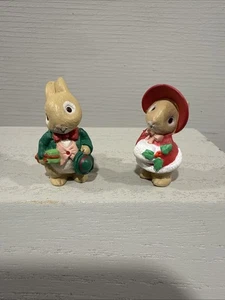Vintage 1987 Hallmark Merry Miniature Bunny Rabbit Couple Christmas Trinkets - Picture 1 of 10