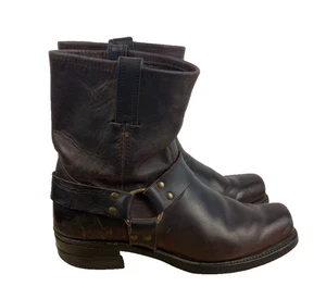Frye Boots Brown Engineer Leather Harness Neoprene Biker Motorcycle Boots 12M - Picture 1 of 11