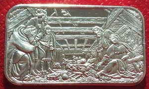1983 Christmas-Manger Scene Art Bar-Crown Mint 1 Troy oz.999 Fine Silver - Picture 1 of 3