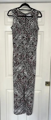 Calvin Klein Jumpsuit Womens Size 8 Black Red White Geometric Sleeveless Boho - Image 1 of 4