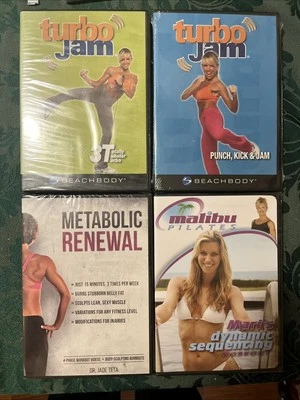 New 4 DVD Turbo Jam 3T & Punch Kick & Jam, Metabolic Renewal, Malibu Pilates Foto 1 de 4
