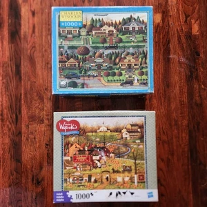 Charles Wysocki's Puzzle Lote De 2 Puzzles Día Del Trabajo Black Birds Roost 1000 Piezas - Imagen 1 de 9