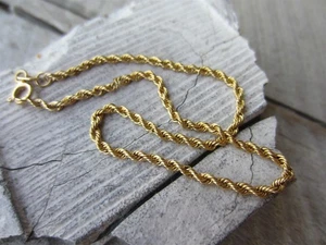Vintage 14K Yellow Gold 7.5" Long Twisted Rope Chain BRACELET - Picture 1 of 4