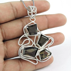 Natural Smoky Quartz Gemstone Jewelry 925 Sterling Silver Pendant For Women - Picture 1 of 6