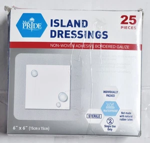 Medpride Island Dressing 6x6 Bordered Gauze 25 Pack Individual Wrapped Adhesive - Picture 1 of 2