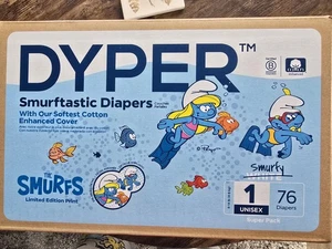 DYPER Cotton-Enhanced Diapers Smurftastic Edition, Size 1, 76 Count - Picture 1 of 3