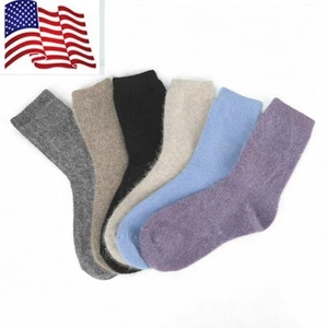 1/5 Pairs Angora 100% Wool Cashmere Thick Warmer Mid Calf Women Socks Gift 5-9 - Picture 1 of 10