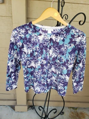 Cárdigan Floral Granate Hill Med Lana Merino Ligero Abotonado Turquesa/Azul Foto 1 de 4