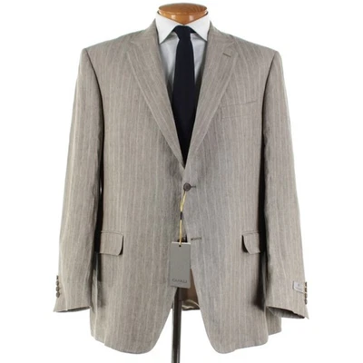 Traje de dos piezas Canali nuevo con etiquetas 100 % lino talla 60L (50L EE. UU.) en marrón a rayas Foto 1 de 4