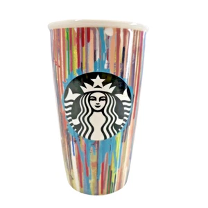 Starbucks Paint Drip Stripes Travel Tumbler Kaffeebecher Keramik 12oz 2015 - Bild 1 von 7