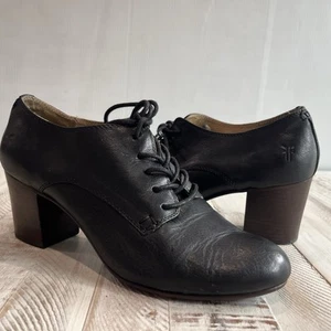 Frye Stella Oxford Heeled Shoes Booties Black Leather Women's Size US 9.5 - Picture 1 of 9