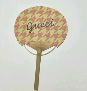 GUCCI Novelty Yellow Pink Houndstooth Fan Japan Limited Rare New - Picture 1 of 5