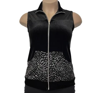 Chaleco de terciopelo negro unisex A WISH COME TRUE pequeño adulto metálico plateado baile - Imagen 1 de 11