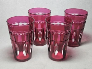 Set Of 4 Val St Lambert Kent York Cranberry Cut to Clear Juice Glasses - Picture 1 of 9
