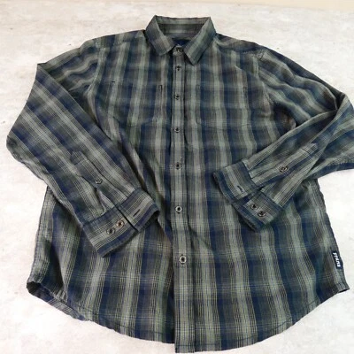 PrAna Shirt Mens Medium Green Blue Plaid Button Up Classic Outdoors Hiker - Image 1 of 4