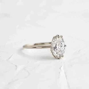 18K White Gold Oval Cut Lab Grown Diamond Engagement Ring 2.20Ct IGI Certified - Picture 1 of 10