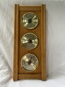 Wetterstation Eichenholz Hygrometer Thermometer Barometer L:31cm B:12cm OKLA - Bild 1 von 12