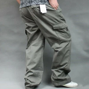 Mens Hip Hop Oversize Loose Baggy Cotton Pocket Cargo Pants Long Trousers Casual - Picture 1 of 14