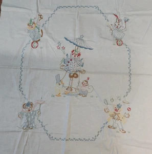 Embroidered Crib Quilt Top Clown Bear Elephant Monkey 49" x 35" vtg - Picture 1 of 8