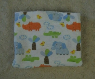 Carter's Safari Animal Baby Receiving Blanket Rhino Elephant Bird Alligator Tree - Image 1 of 4