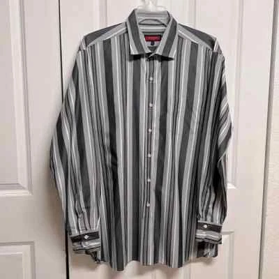Camisa de vestir Austin Reed London gris blanco a rayas bolsillo manga larga talla XXL Foto 1 de 4