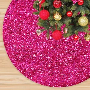 Sequin Christmas Tree Skirt 36 Inch Hot Pink Xmas Tree Skirt Velvet Tree Skir... - Picture 1 of 7