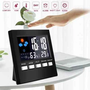 Digital LCD Display Alarm Clock Thermometer Humidity Colorful Calendar Weather - Picture 1 of 8