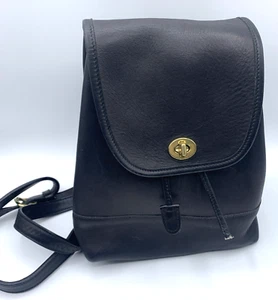Vintage Coach Black Leather Legacy Mini Backpack 9960 Brass Turn Lock - Picture 1 of 11