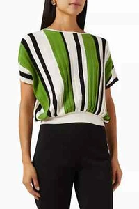 Weekend Max Mara Spiga Short-Sleeve Striped Pleated Sweater Top Short Sleeve XS - Picture 1 of 21