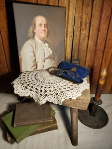 COLONIAL VICTORIAN PRIMITIVE VINTAGE FOLK 1785 STYLE BEN FRANKLIN PORTRAIT SIGN  - Picture 1 of 10