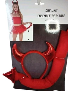 Red Devil Headband Horns 18 inch Tail New Halloween Costume - Picture 1 of 6