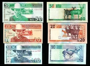 Namibia 3 Stück Set 10 20 50 Dollars 2001 2002 2003, UNC, P-4 6 8 9 - Bild 1 von 6