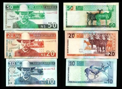 Namibia 3 Pcs Set 10 20 50 Dollars 2001 2002 2003, UNC, P-4 6 8 - Image 1 of 4