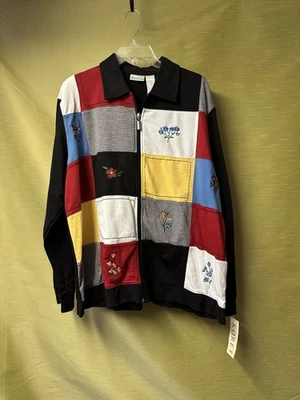 Chaqueta Suéter Koret Negra Patchwork Floral Bordada Cremallera Para Mujer’s X-Grande Foto 1 de 4