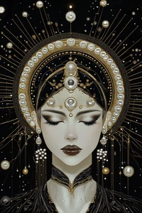 Leinwandbild Fantasy Königin Creme Gold Schwarz Wandbild Poster Druck - Bild 1 von 22