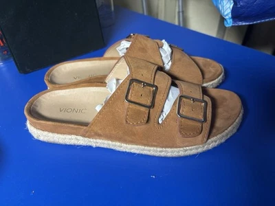 Vionic Brown Suede Leather Glow Gia Slide Espadrille Sandal jute trim SIZE 10 - Image 1 of 4