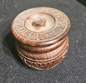 Hand Carved Old Vintage Wooden Kumkum Tikka Box - Picture 1 of 6