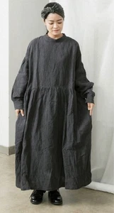 Used Ichi Antiquites linen Ink-Dyed 2-Way Dress Size Free Gray Length 113cm - Picture 1 of 5
