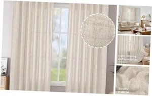 Linen Curtains 63 Inch Length 2 Panels for Living Room Window - Rod Pocket - Picture 1 of 7